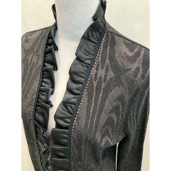 Ming Wang Metallic Ruffled Cardigan Jacket Small Black animal print - Picture 3 of 5